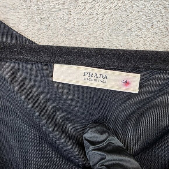VTG Prada Dress Womens 44 Black Viscose Italian Designer Ruched Midi Made Italy - Picture 4 of 16